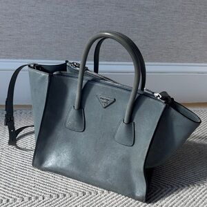 Prada Slate Gray Leather Top-Handle Tote